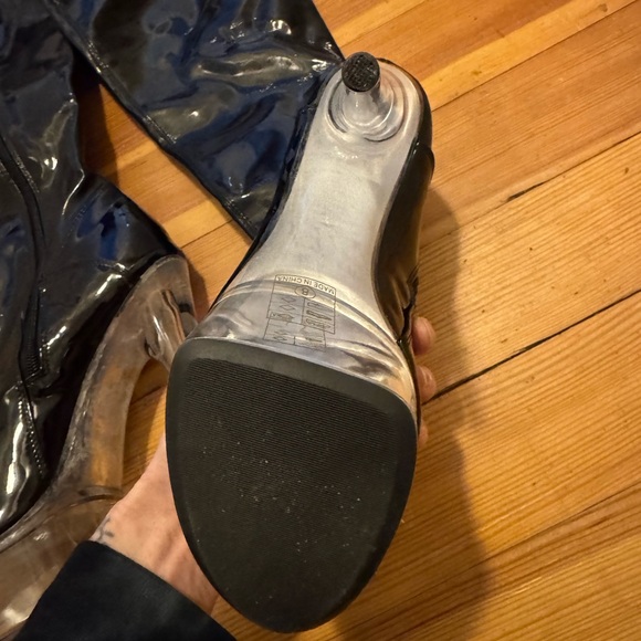 Black Patent Leather Knee-High Boots - Picture 6 of 9